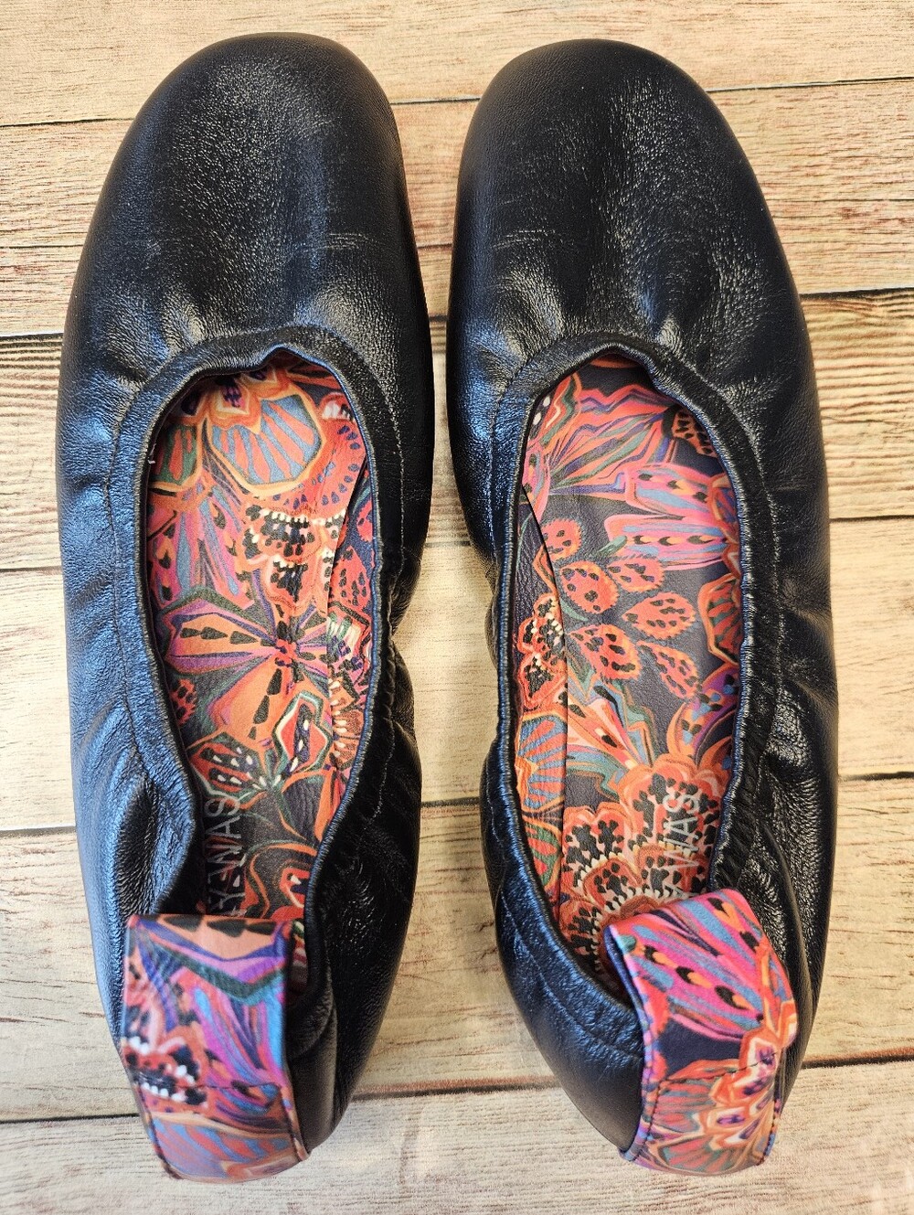 Johnny Was Jade black leather ballet flats